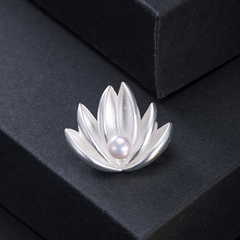 925 Sterling Silver Lotus Flower Pearl New Beginning Brooch
