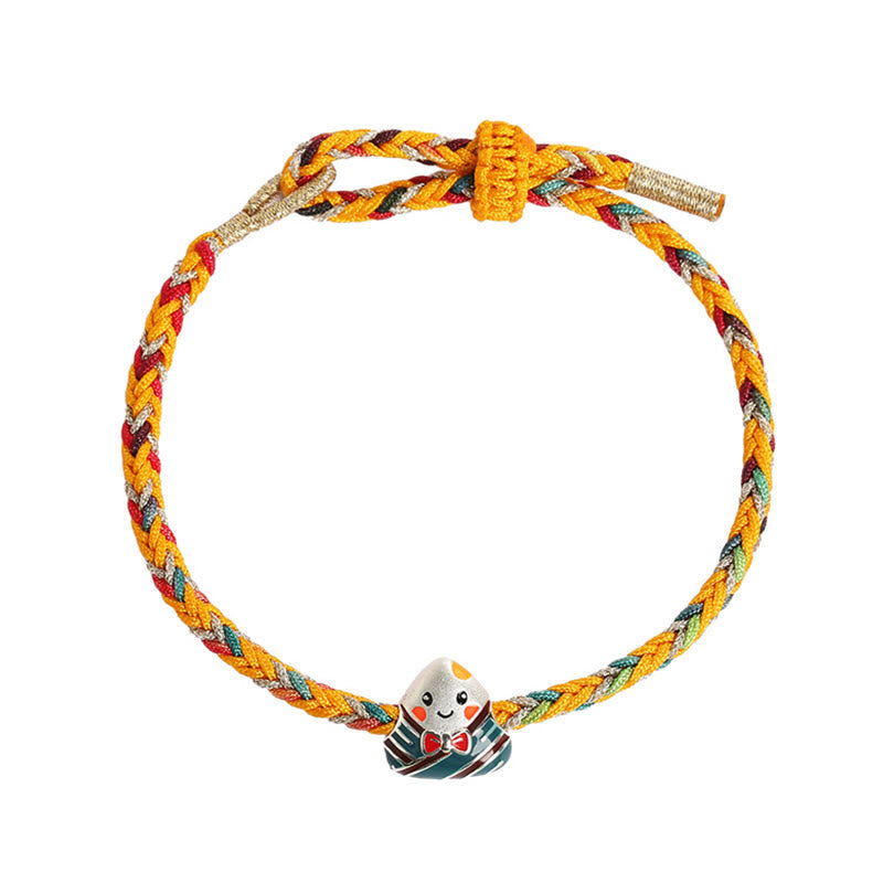 925 Sterling Silver Dragon Boat Festival Zongzi Pattern Luck Handmade Multicolored Rope Child Adult Bracelet