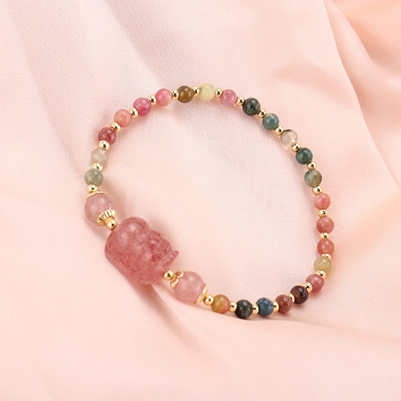 Natural Tourmaline Garnet Strawberry Quartz PiXiu Moonstone Protection Bracelet