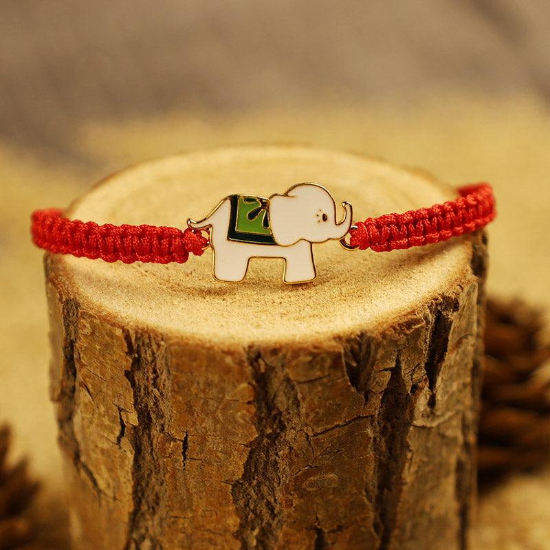 Handmade Gold Plated 925 Sterling Silver Elephant Red String Adjustable Bracelet