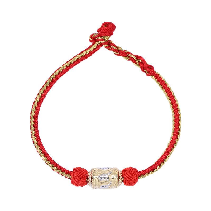925 Sterling Silver Om Mani Padme Hum Prayer Wheel Luck Strength Red String Bracelet