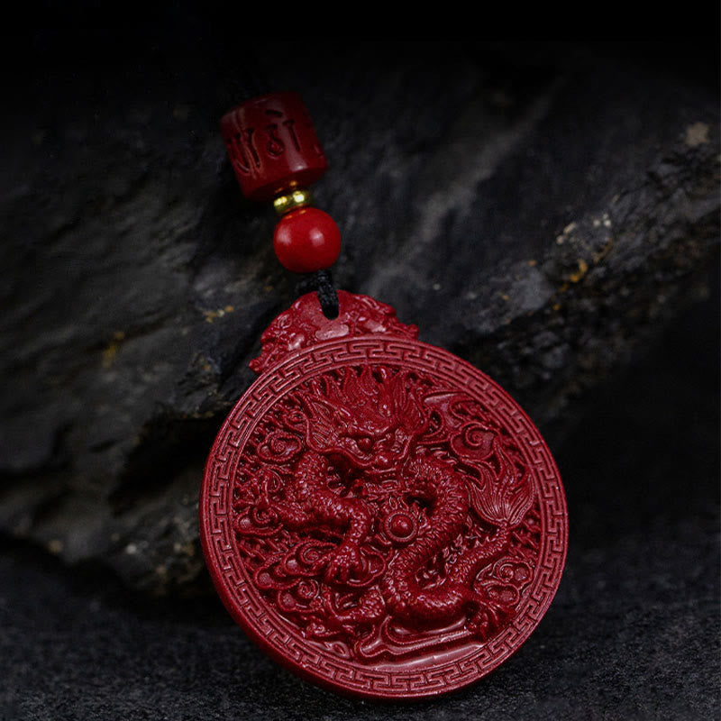 Year of the Dragon Natural Cinnabar Dragon Protection Necklace Pendant