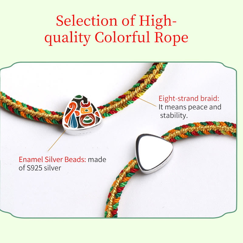 925 Sterling Silver Dragon Boat Festival Fu Character Zongzi Pattern Luck Handmade Multicolored Child Adult Bracelet