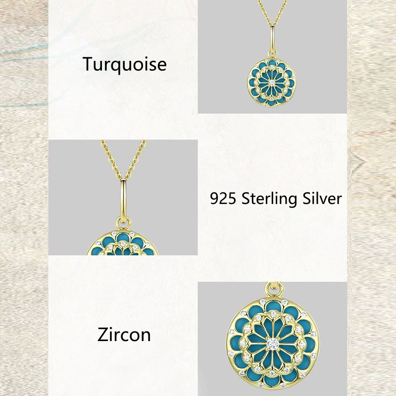 925 Sterling Silver Round Turquoise and Zircon Necklace Pendant