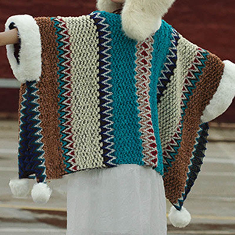 Tactile Striped Knitted Travel Meditation Tibetan Shawl