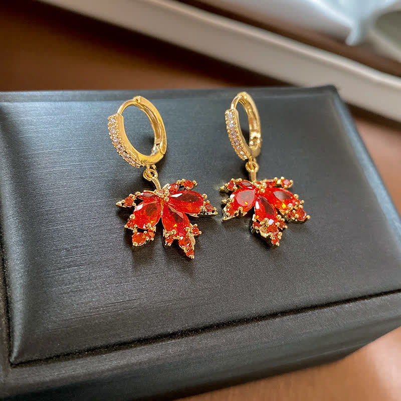 Maple Leaf Zircon Luck Necklace Pendant Ring Earrings