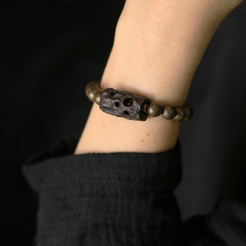 Ebony Wood, Brass, and Copper Beaded Bracelet