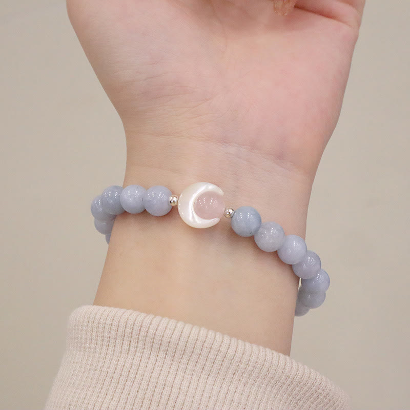 925 Sterling Silver Crescent Moon Natural Gemstone Charm Bracelet