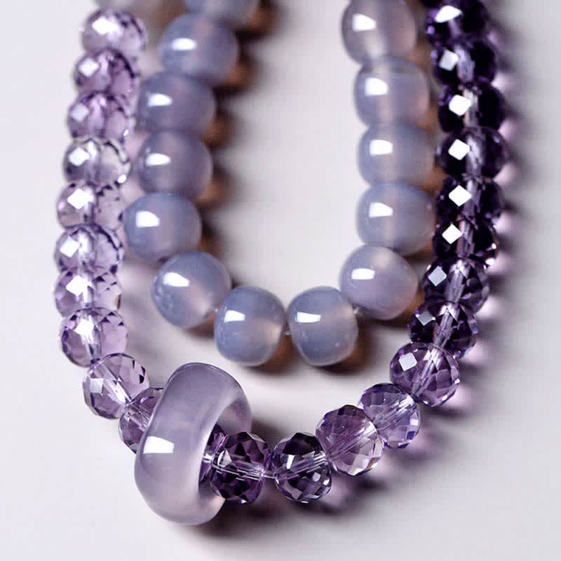 Natural Amethyst and Agate Crystal Beaded Meditation Bracelet