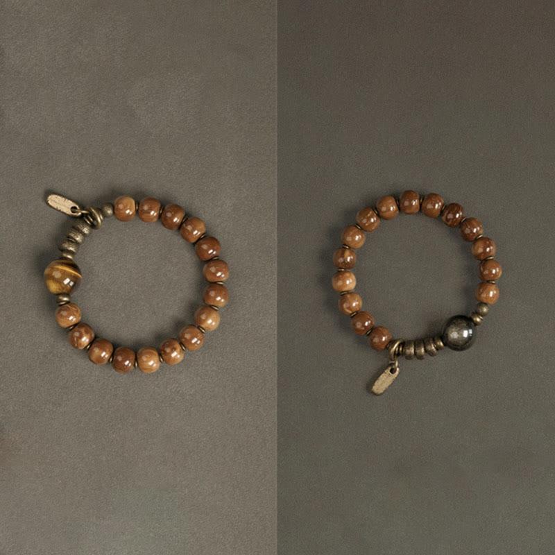 Kuka Seed Tiger Eye Gold Sheen Obsidian Brass Copper Wealth Luck Bracelet