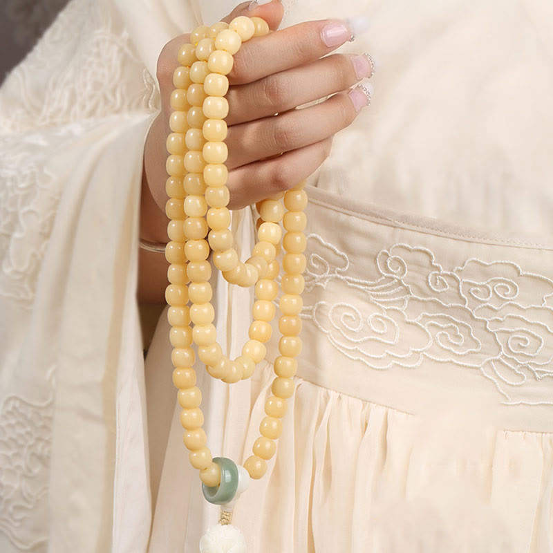 Natural Bodhi Seed Lotus Dzi Bead Peace Harmony Charm Bracelet