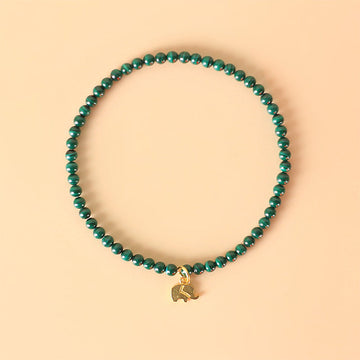 Natural Malachite Elephant Charm Bracelet with Adjustable Sizing