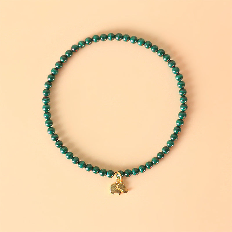 Natural Malachite Elephant Charm Bracelet with Adjustable Sizing