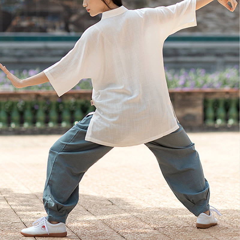 Solid Color Frog-Button Meditation Prayer Spiritual Zen Tai Chi Qigong Practice Unisex Clothing Set