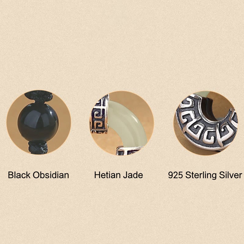 925 Sterling Silver Natural Hetian Jade Peace Buckle Prosperity Necklace Pendant