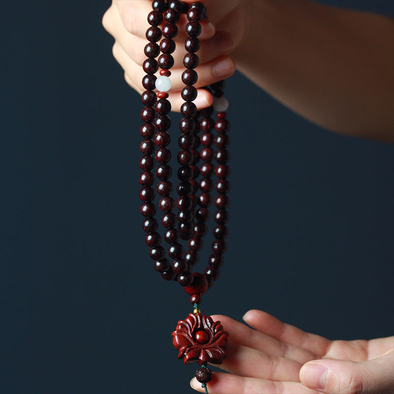 Tibetan Small Leaf Red Sandalwood Lotus Mala Balance Bracelet