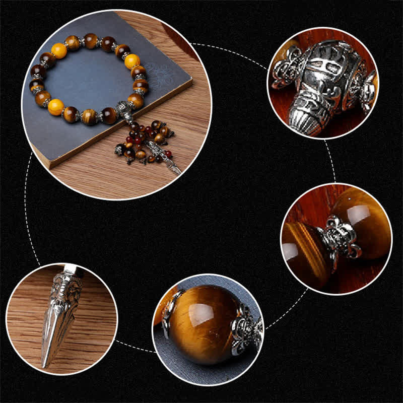 Natural Gemstone Beaded Bracelet with Copper Vajra Dorje Charm