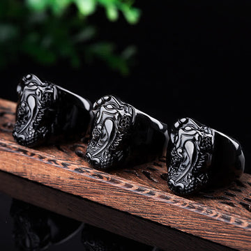 FengShui PiXiu Black Obsidian Strength Ring