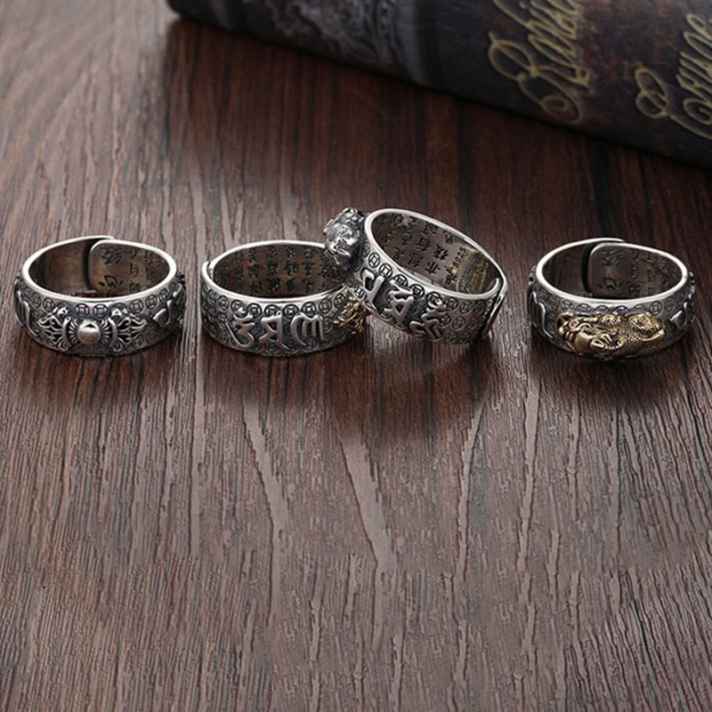 990 Sterling Silver Tibetan Heart Sutra & Om Mani Padme Hum Engraved Mantra Ring