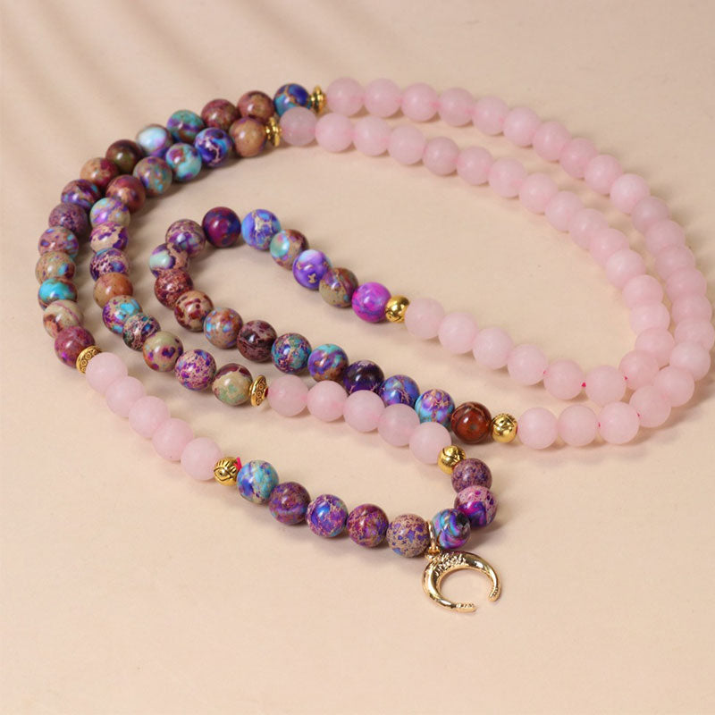 108 Beads Miano Real Pink Crystal Mala Healing Bracelet