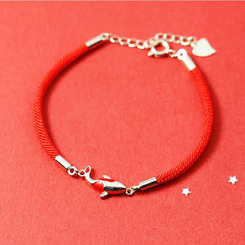 Copper Koi Fish Wealth Necklace Pendant Red Rope Bracelet Earrings Set