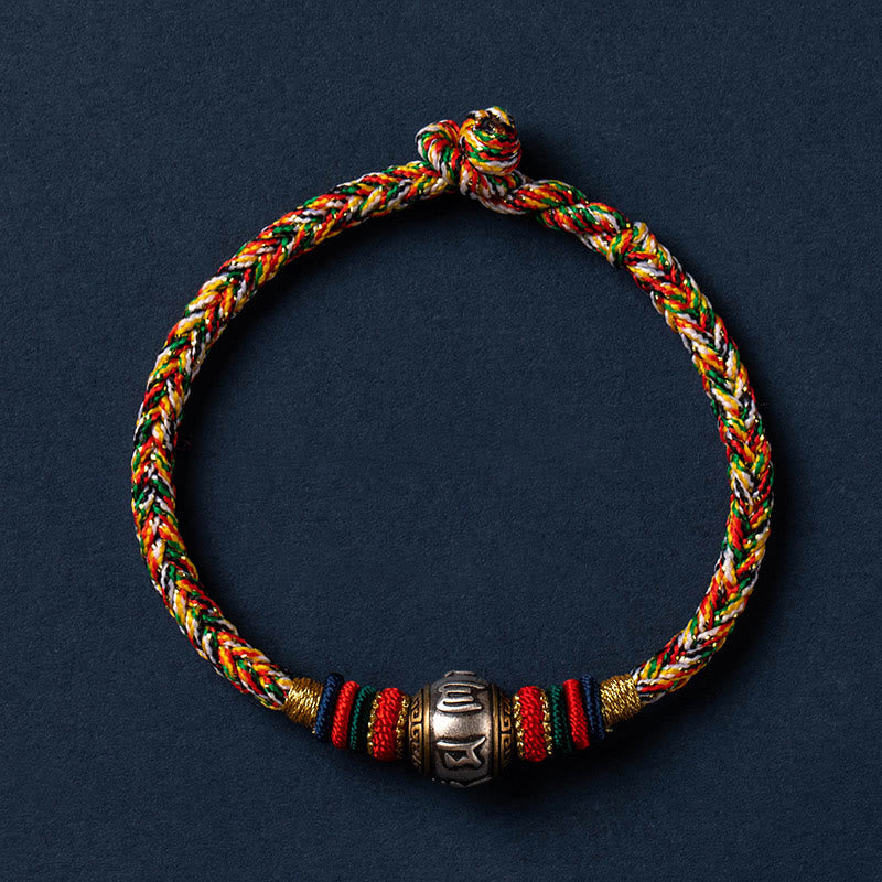 925 Sterling Silver Tibet Handmade Om Mani Padme Hum Luck Protection King Kong Knot Braided Bracelet