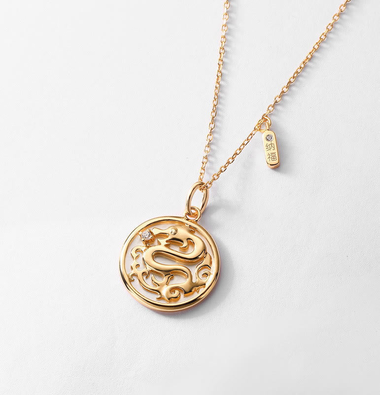❗❗❗A Flash Sale- 925 Sterling Silver Tridacna Stone Year of the Dragon Fu Character Luck Strength Necklace Pendant