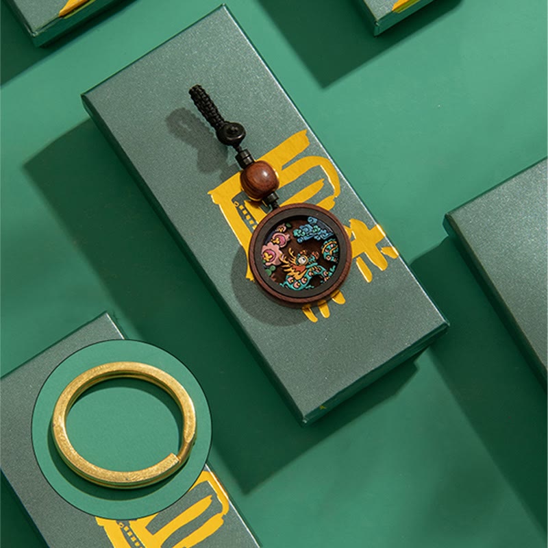 Year Of The Dragon Hand Painted Chinese Zodiac Rosewood Carved Calm Key Chain (Extra 35% Off | USE CODE: FS35)