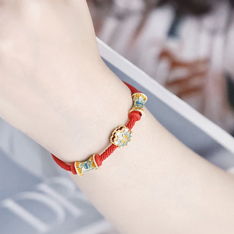 Dunhuang 925 Sterling Silver Lotus Drum Red String Bracelet for New Beginnings