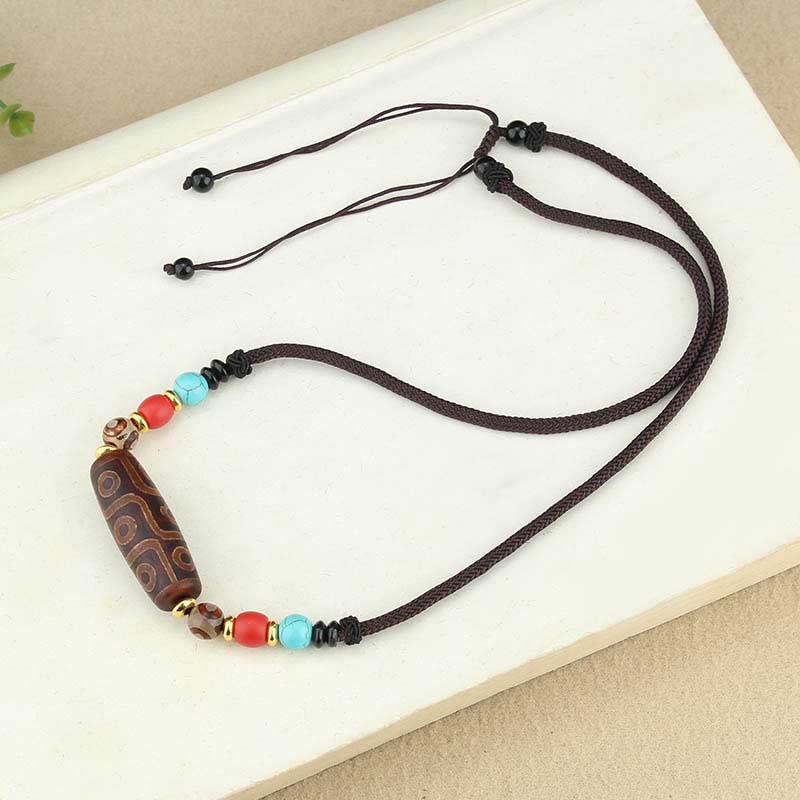 Tibetan Nine-Eye Dzi Bead Three-eyed Dzi Bead Protection String Necklaces Pendant