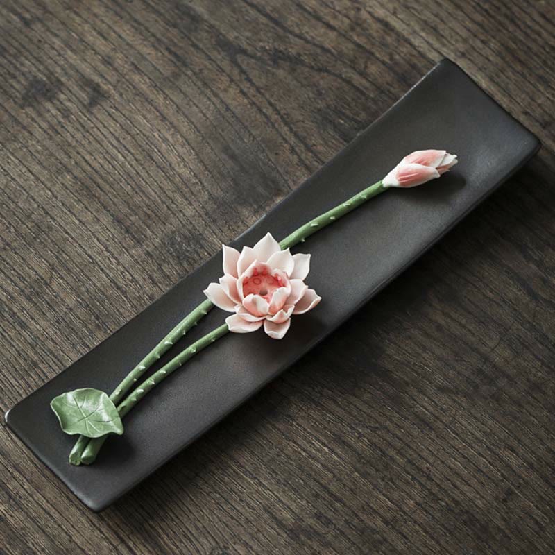 Zeniora Ceramic Incense Burner with Peony & Lotus Motifs for Mindful Ambiance