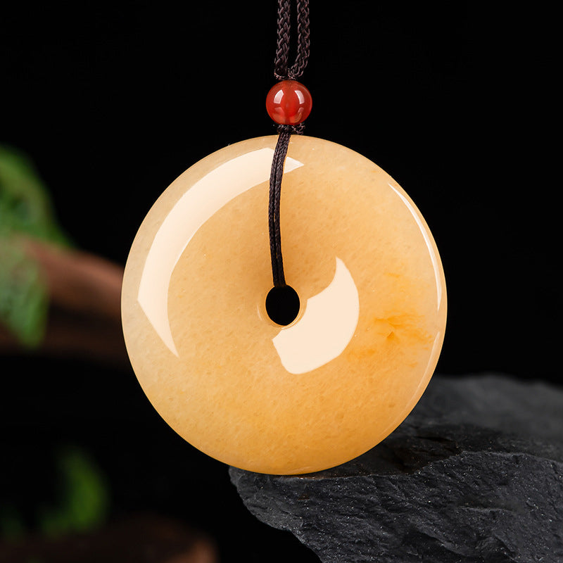 Round Golden Silk Jade Peace Buckle Wealth Pendant Necklace