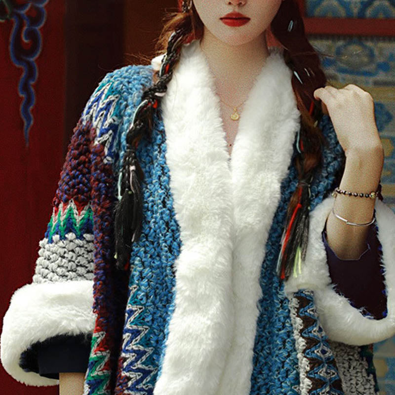 Tactile Striped Knitted Travel Meditation Tibetan Shawl