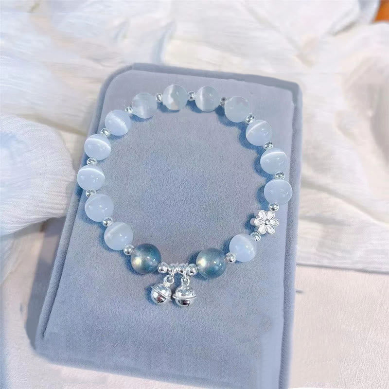 Cat's Eye Crystal Peach Blossom Bell Fu Character Charm Support Bracelet