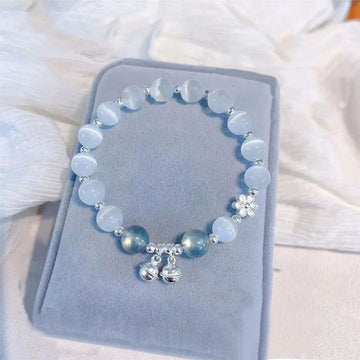 Cat's Eye Crystal Peach Blossom Bell Fu Character Charm Support Bracelet