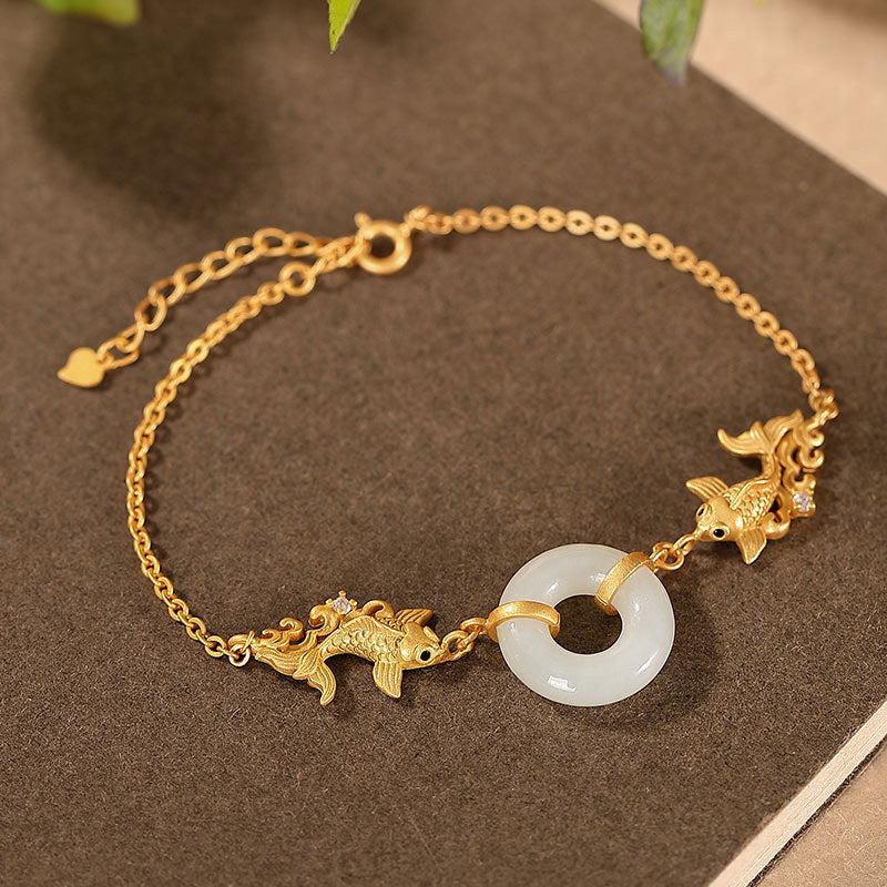 White Jade Koi Fish Prosperity Bracelet