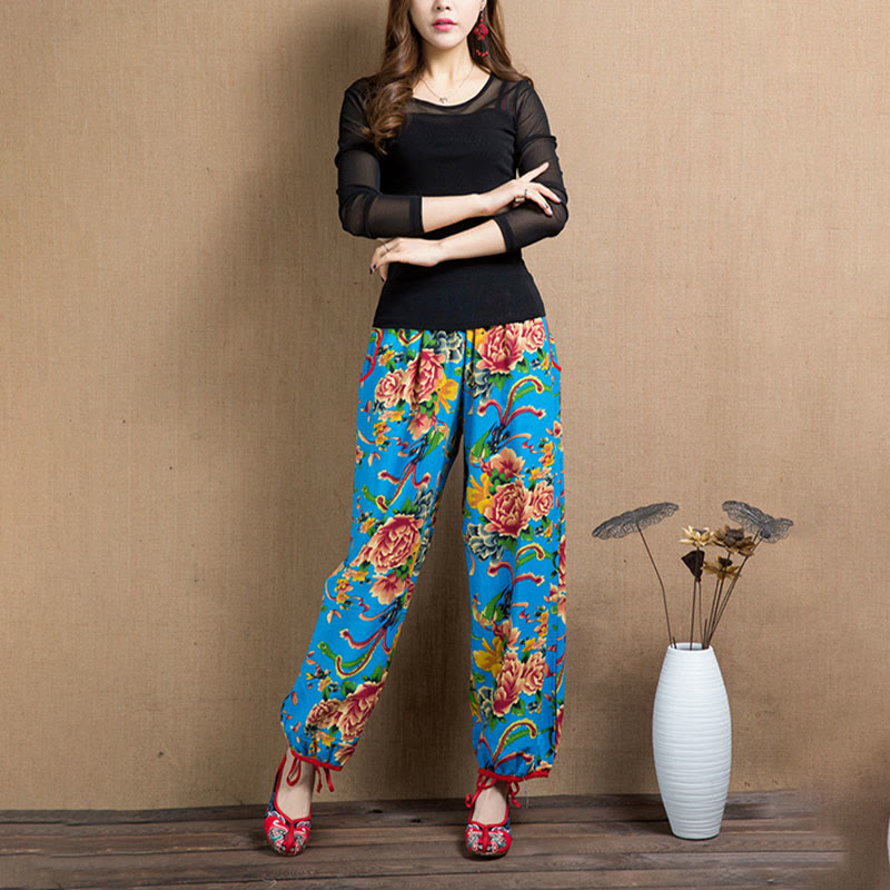 Breathable Floral Meditative Harem Pants with Pockets