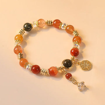 Natural Multicolored Rutilated Quartz Gold and Copper Eight-Pointed Star Flower Bracelet