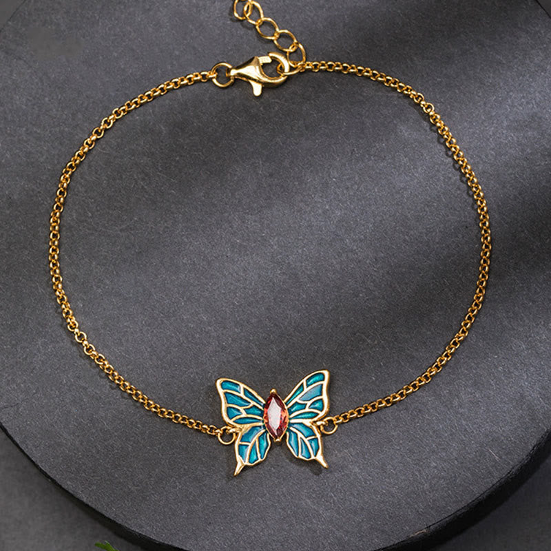 925 Sterling Silver Butterfly Zircon Love Chain Bracelet