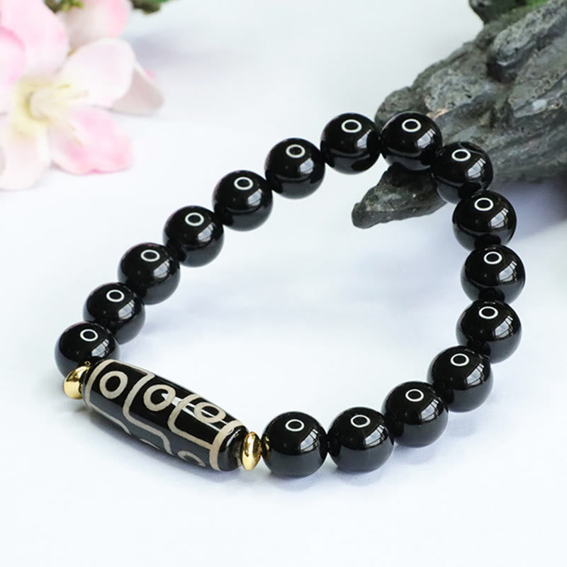 Tibetan Nine-Eye Dzi Bead and Black Onyx Grounding Beaded Bracelet