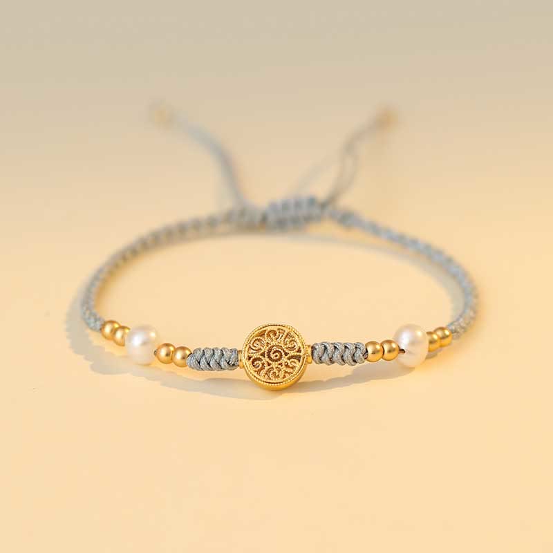 Hand-Braided Copper Tree of Life & Chinese Coin Red String Bracelet