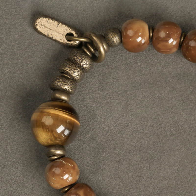 Kuka Seed Tiger Eye Gold Sheen Obsidian Brass Copper Wealth Luck Bracelet
