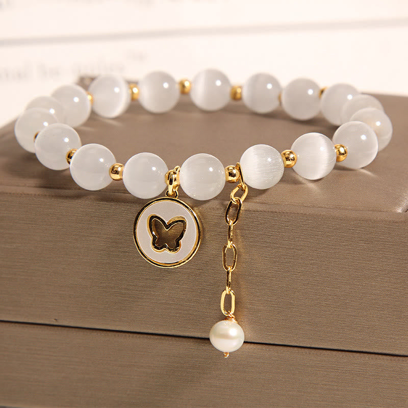 Cat's Eye Butterfly Charm Love Bracelet