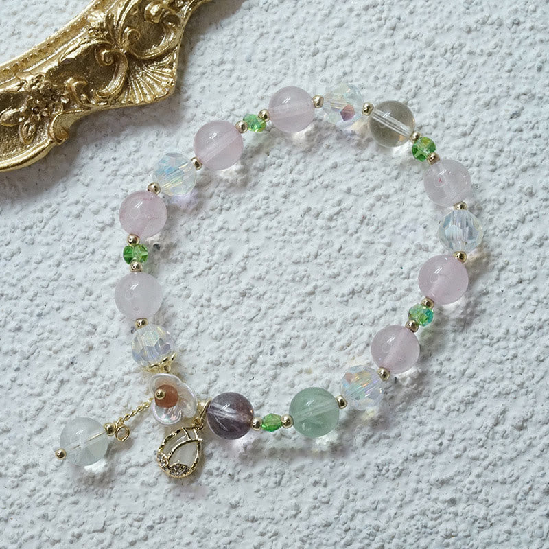 Natural Clear Quartz and Floral Gemstone Bracelet for Emotional Clarity