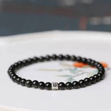 Minimalist Natural Black Obsidian and Smoky Quartz Beaded Energy Bracelet