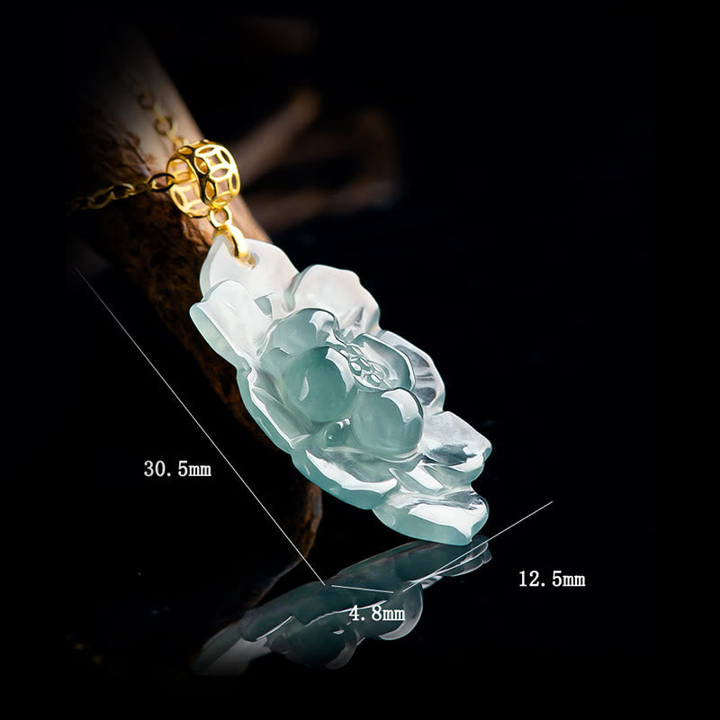 925 Sterling Silver Chain 18K Gold Buckle Natural Jade Lotus Pattern Prosperity Necklace Pendant