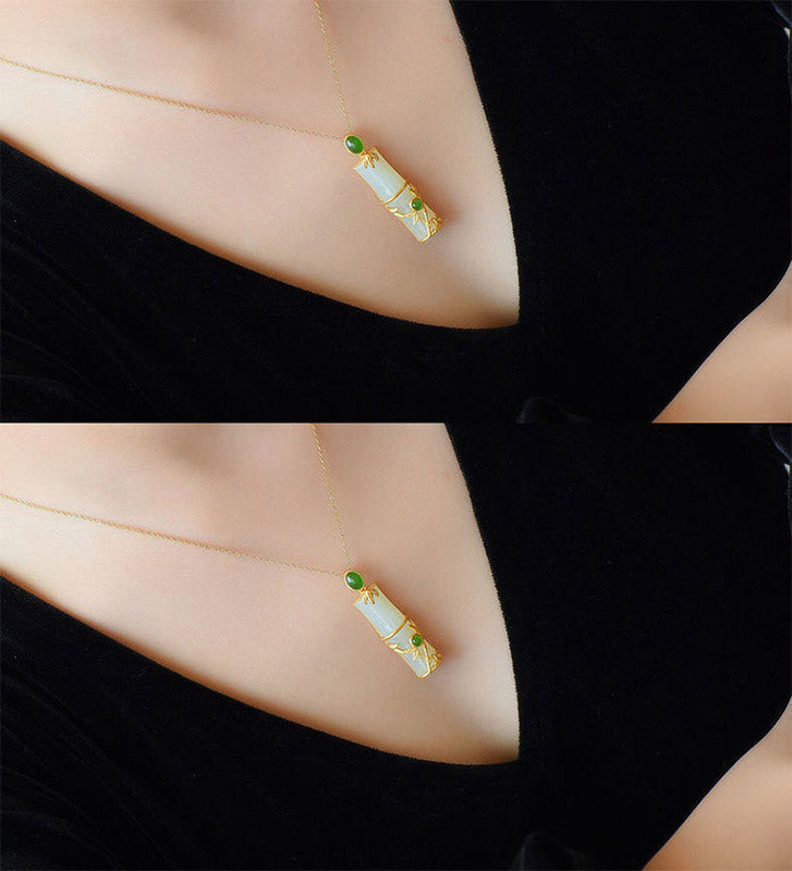 White Jade Cyan Jade Bamboo Protection Necklace Pendant