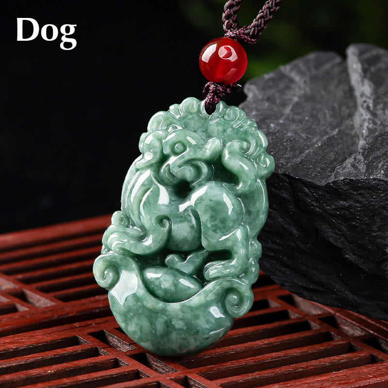 Natural Jade 12 Chinese Zodiac Prosperity Necklace Pendant