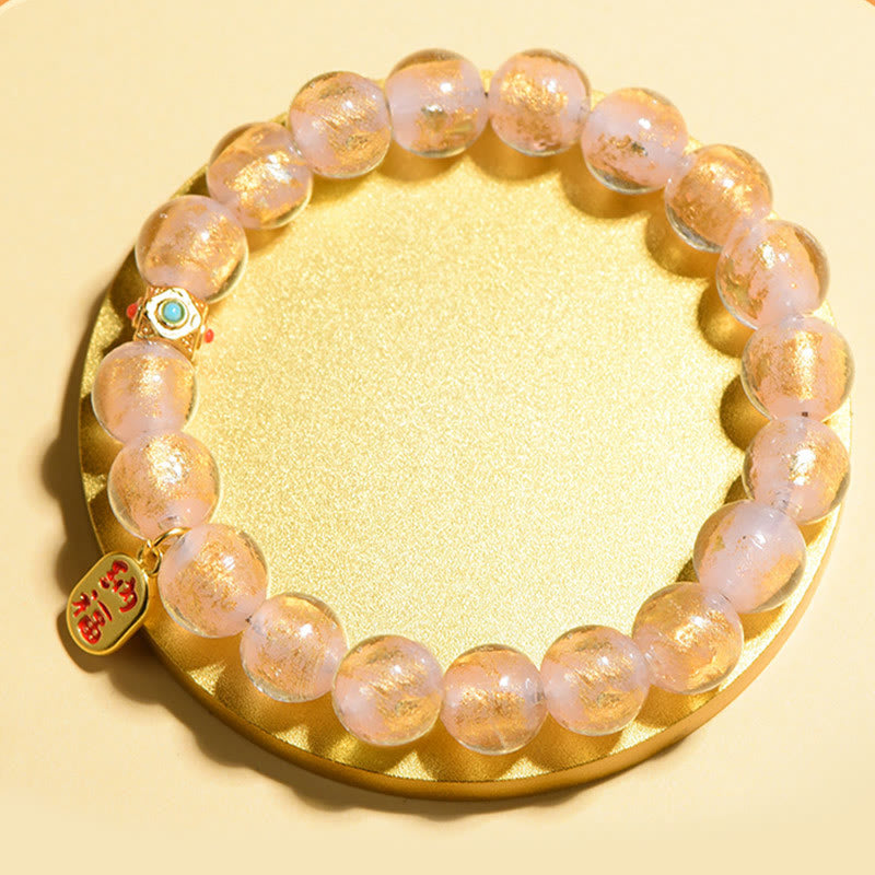 Vibrant Liuli Glass Bead Bracelet with Fu Prosperity Charm