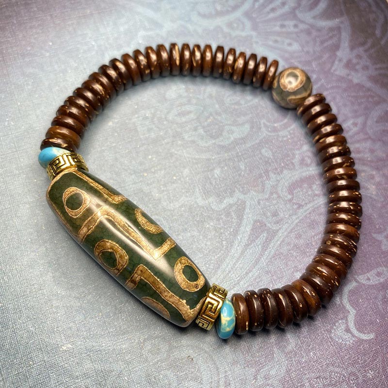 Handmade Tibetan Nine-Eye Dzi Agate Bead Braided Cord Bracelet